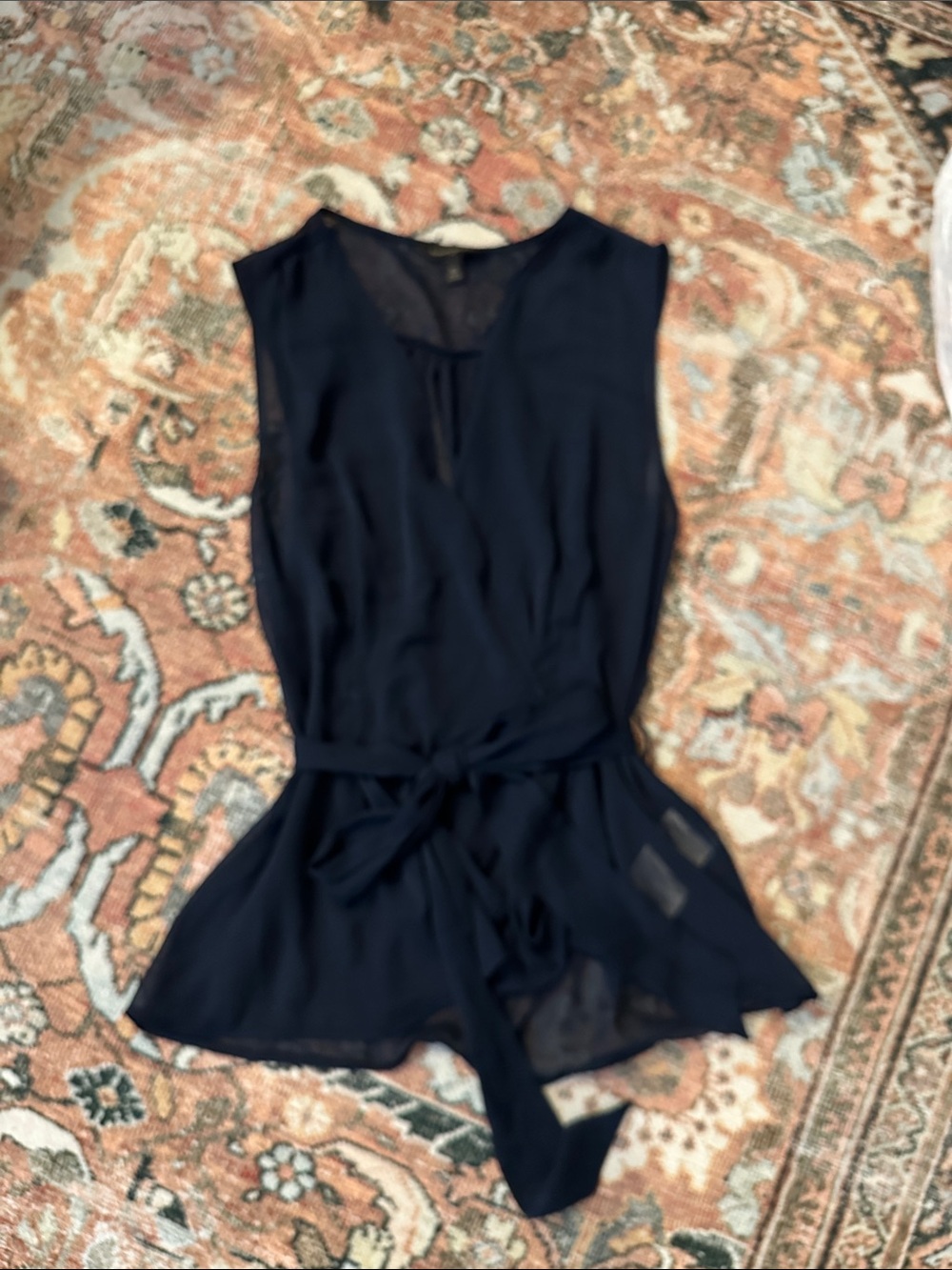 Banana Republic Navy Blue Sleeveless Tie-Waist Blouse Size XS
